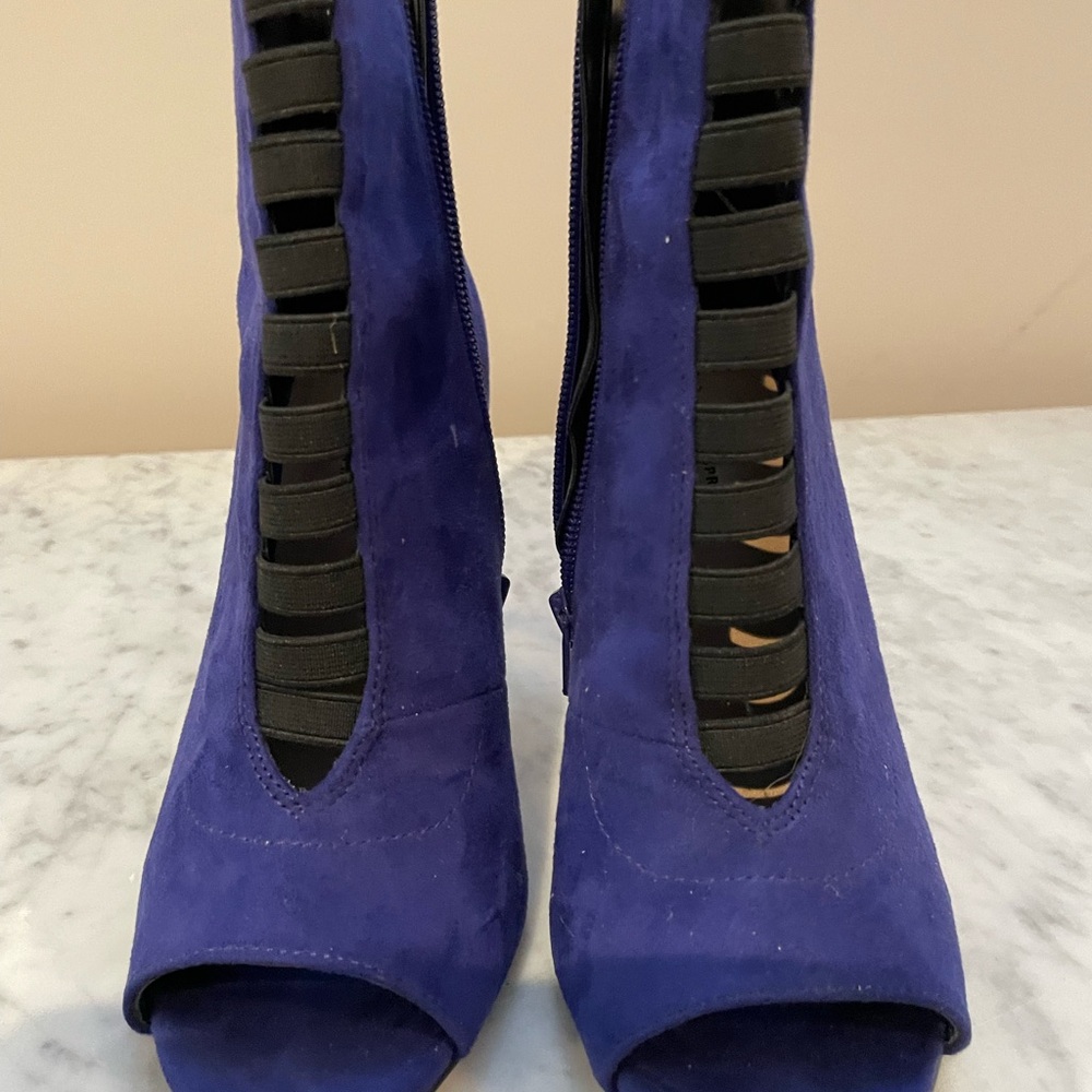 Call It Spring Blue Heeled Boots with Elastic Straps